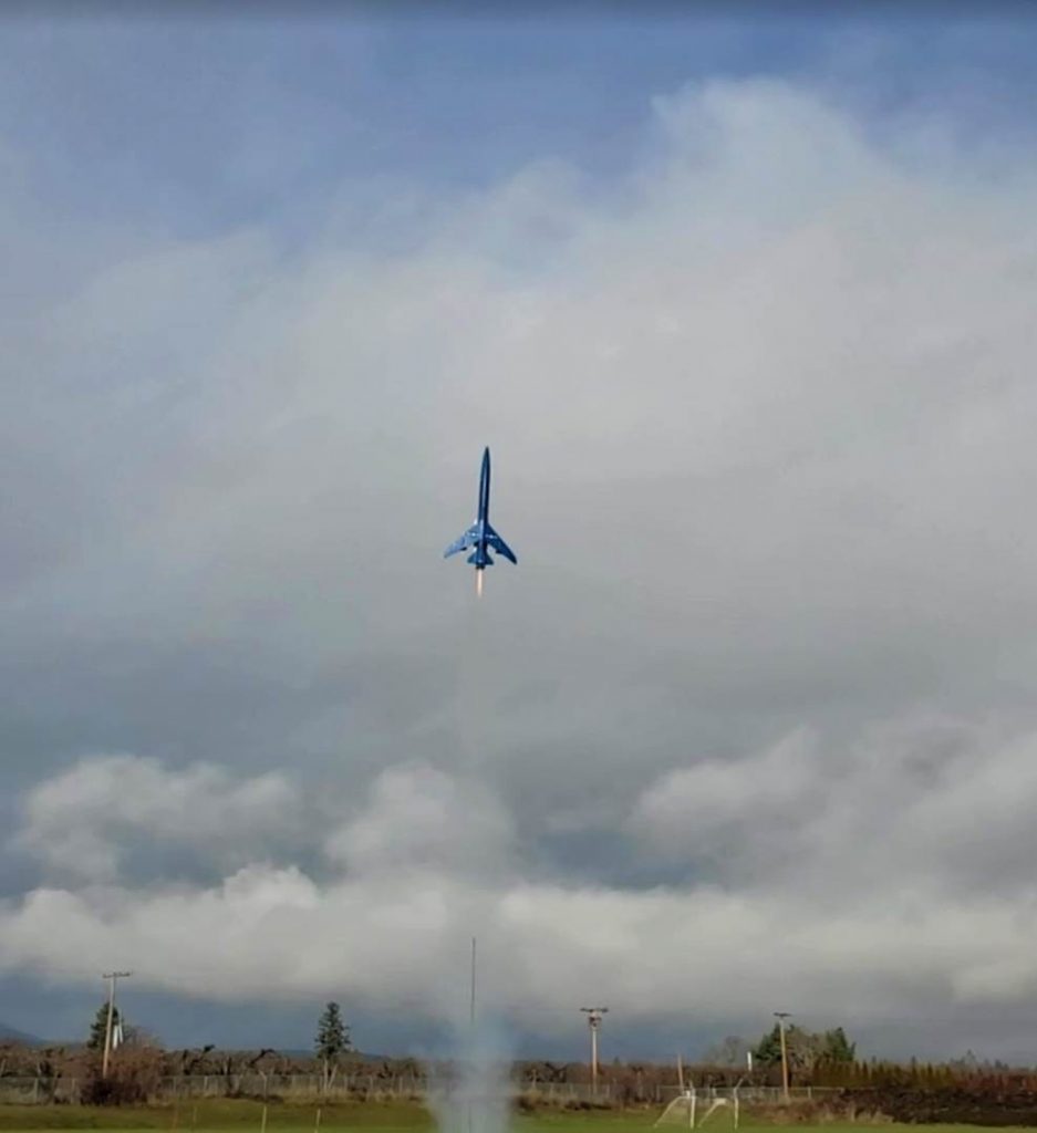 Don Buchanan had a picture perfect launch with the Estes Conquest model rocket on a D12-3.
